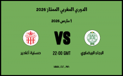 موعد مباراة حسنية أغادير و الرجاء البيضاوي في الدوري المغربي الممتاز 2026